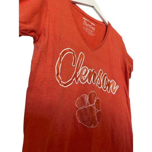 Clemson Football Size XL Stretch Women Official Tee White and Orange Tiger Paw - Picture 2 of 8